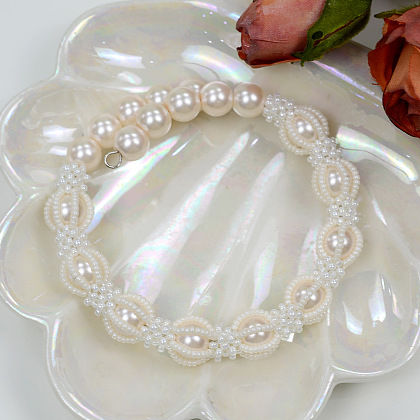 Weißes Vintage-Saatperlenperlenarmband mit Perlen-6