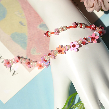 Весенний стиль розовый браслет из бисера с пайетками-6