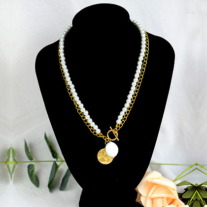 Collier de perles double épaisseur avec chaînes-1