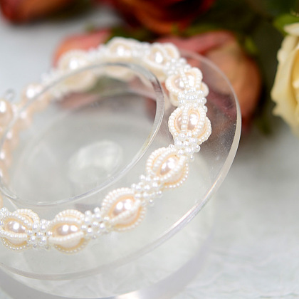 Bracelet perlé de graines vintage blanc avec perles de perles-7