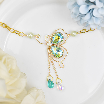 Подвеска-бабочка из проволоки со стеклянными стразами-5