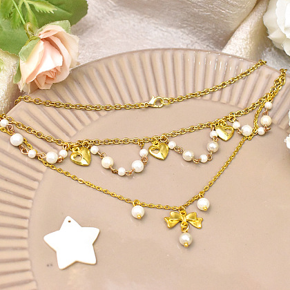 Симпатичное стильное многорядное ожерелье-5