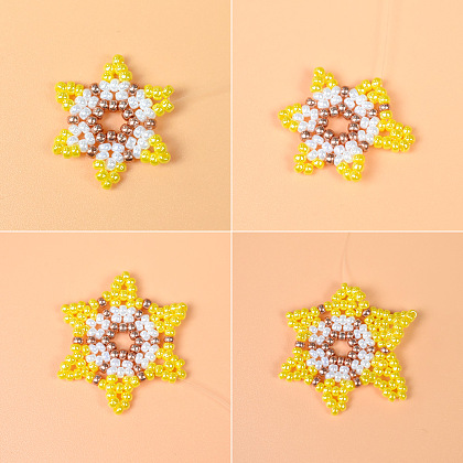 Boucles d'oreilles fleur jaune avec perles de rocaille-4