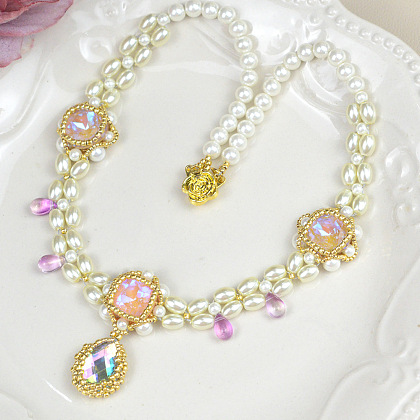 Ожерелье из розового жемчуга с инкрустацией стразами-8