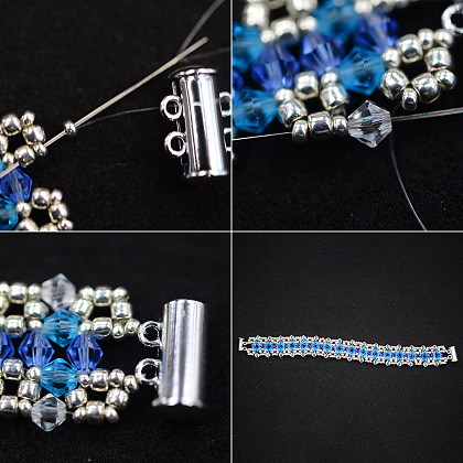 Bracelet en perles toupies en cristal bleu-5