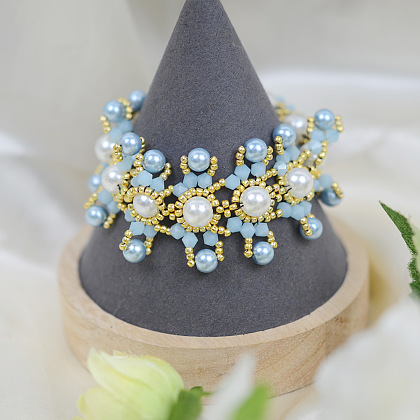 Blue-themed Beaded Bracelet with Pearls and Glass Beads-1