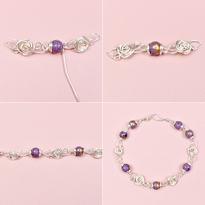 Wire Wrapping Bracelet with Purple Gemstone Beads-5