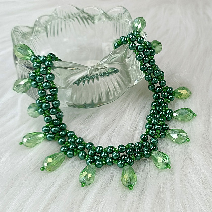 PandaHall Selected идея зеленого колье-капли со стеклянными жемчужными бусинами-6