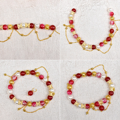 Браслет-цепочка с красными бусинами из драгоценных камней-4