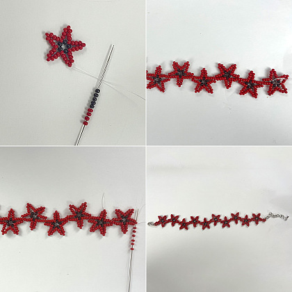 PandaHall Selected Idea on Seed Beaded Red Star Bracelet-4