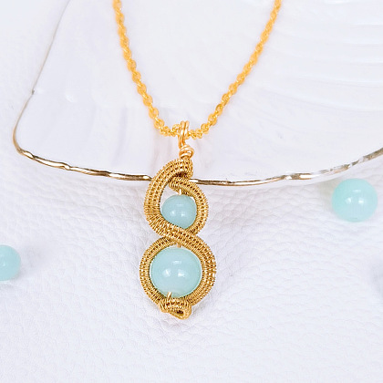 Подвеска в виде тыквы из проволоки с бусинами из драгоценных камней-7