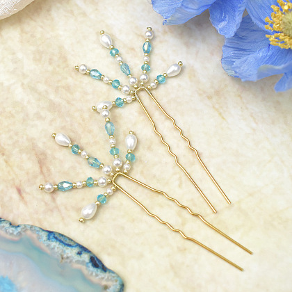 Проволочная палочка для волос со стеклянными и жемчужными бусинами