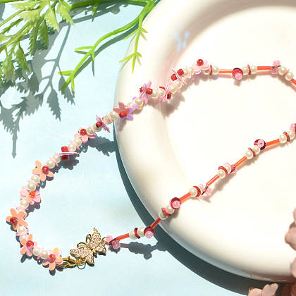 Весенний стиль розовый браслет из бисера с пайетками-5