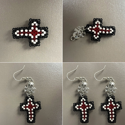 PandaHall Selected мастер-класс по изготовлению серег-крестиков из бисера в стиле Хэллоуина-5