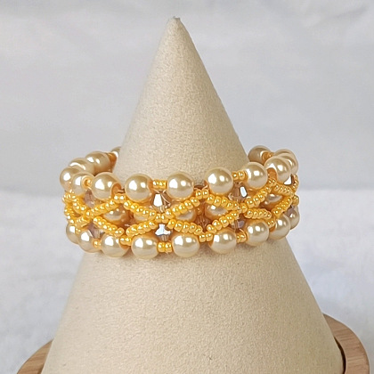 Браслет из стеклянной жемчужины и бисера-8