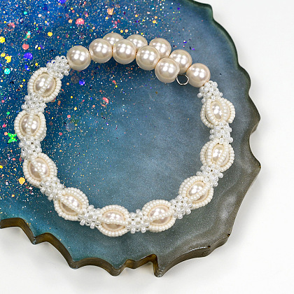 Bracelet perlé de graines vintage blanc avec perles de perles-8