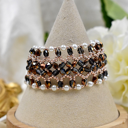 Vintage Beaded Braid Bracelet with Faceted Glass Beads-7