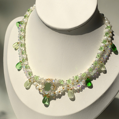 Ожерелье из свежего зеленого драгоценного камня с жемчугом-7