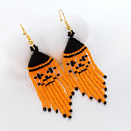 PandaHall Selected мастер-класс по изготовлению сережек с тыквенными кисточками из бисера-6