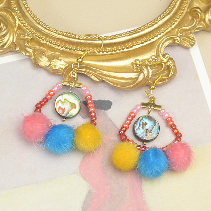 Bunte Pompon-Ohrringe