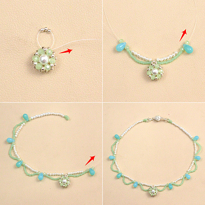 Ожерелье в форме капли из стекла и бисера.-4