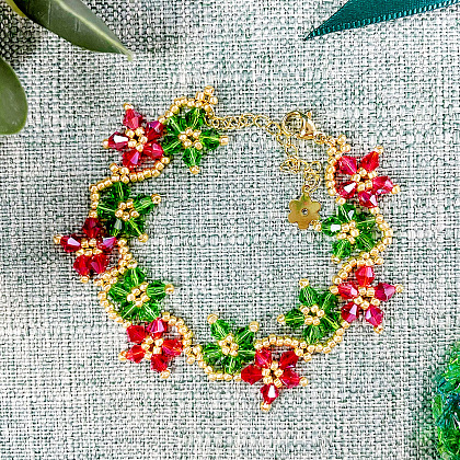 PandaHall Selected idea per un braccialetto natalizio con fiori di perline colorati-7