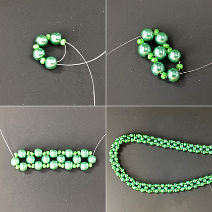PandaHall Selected идея зеленого колье-капли со стеклянными жемчужными бусинами-3