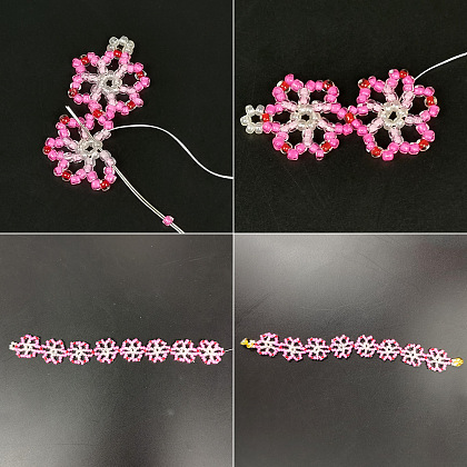 PandaHall Selected Tutorial on Pink Beaded Flower Bracelet-6