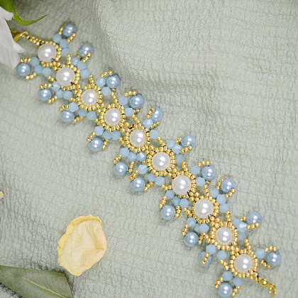 Blue-themed Beaded Bracelet with Pearls and Glass Beads-8