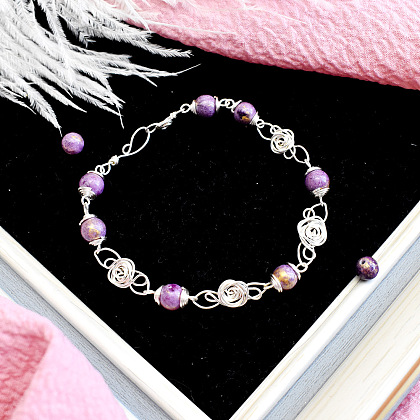 Wire Wrapping Bracelet with Purple Gemstone Beads-1