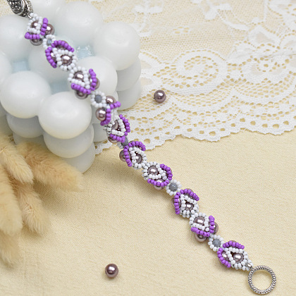 PandaHall Selected Tutorial on Purple Pearl and Seed Beaded Bracelet-7