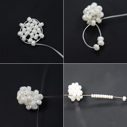 Bracelet perlé de graines vintage blanc avec perles de perles-4