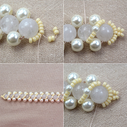 Bracciale con perline di vetro opalite e perle-4