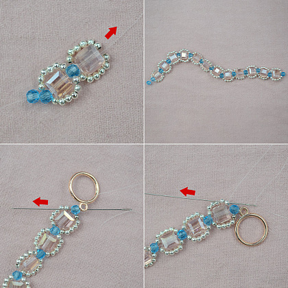 Simple Spring Beaded Bracelet with Square Crystal Glass Beads-4