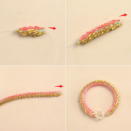 Браслет из розового и золотистого стекляруса-4