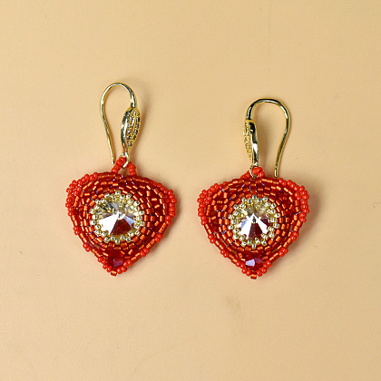 Boucles d'oreilles coeur en diamant et perles de rocaille-5