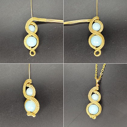 Подвеска в виде тыквы из проволоки с бусинами из драгоценных камней-5