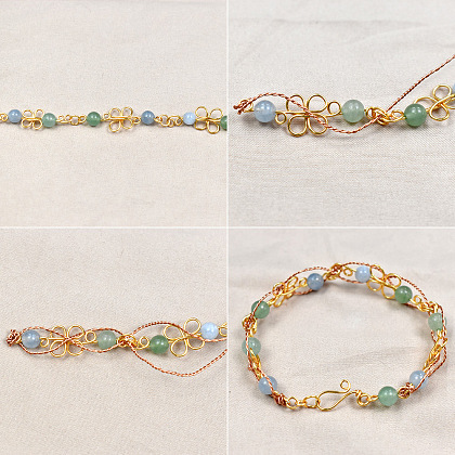 Wire Wrapping Bracelet with Gemstone Beads-5