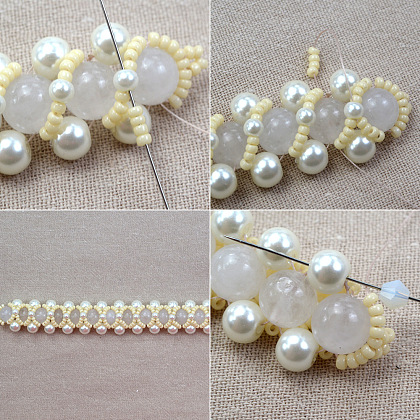 Bracciale con perline di vetro opalite e perle-5