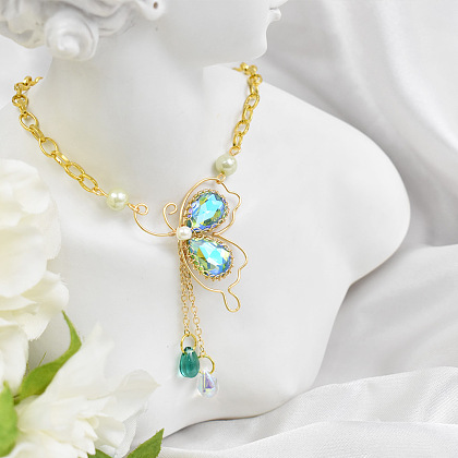 Подвеска-бабочка из проволоки со стеклянными стразами-7