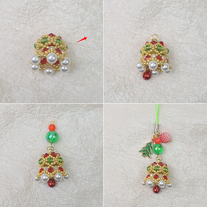 Подвеска из рождественского колокольчика и стеклянных бусин-5