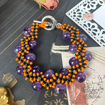 Bracelet ondulé en perles de couleur halloween-1