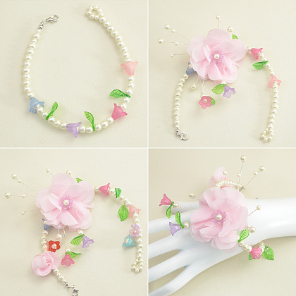 Браслет из жемчуга и цветка из ткани-3