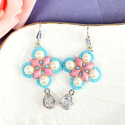 Beaded Earrings with Cubic Zirconia Charms-7