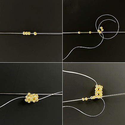 Bracelet de perles de graines dorées avec cabochons de verre-3