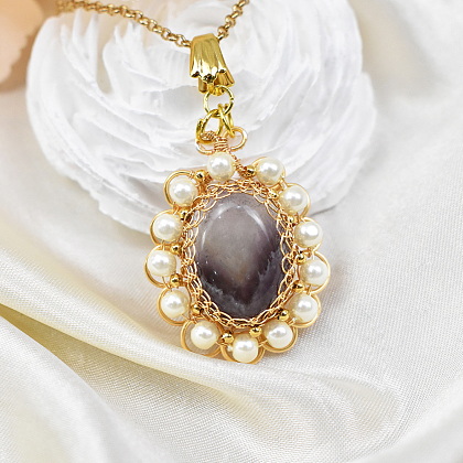Pendente ornato vintage avvolto in filo con pietre preziose e perle-8