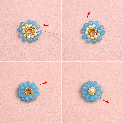 Браслет-цветок из бисера кошачий глаз-4
