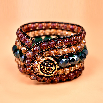 Многоярусный браслет из стеклянных бусин-6