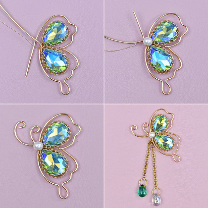 Подвеска-бабочка из проволоки со стеклянными стразами-4