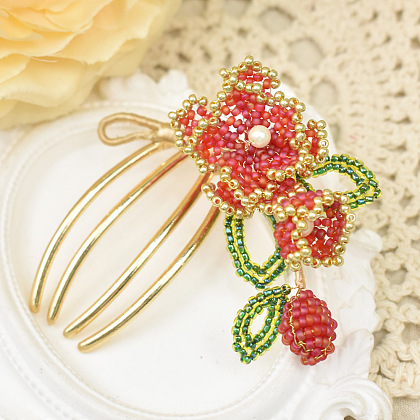 Шпилька для волос в виде цветка из бисера в китайском стиле